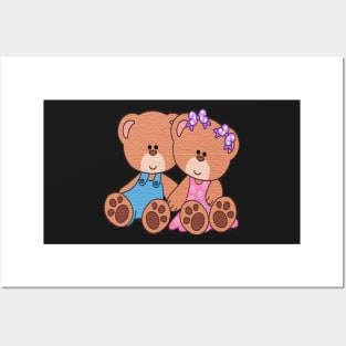 Cute Teddy bears Blue Posters and Art